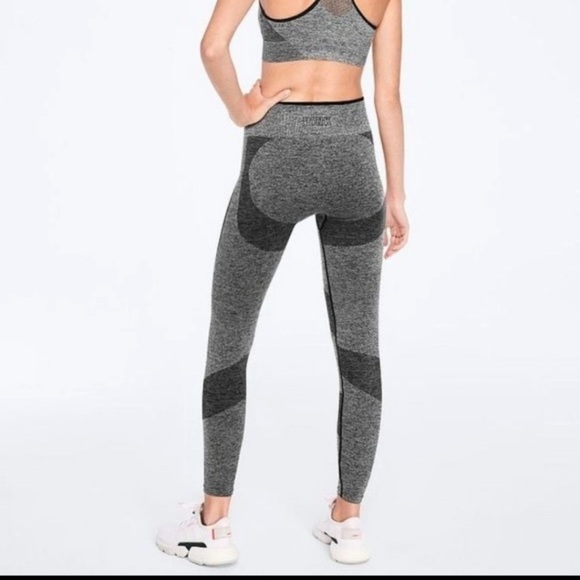 PINK Victoria's Secret Seamless WOmens Leggings Sz Small Gray Workout Perforated - Picture 2 of 9